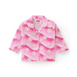 Babyhug Cotton Knit Full Sleeves Night Suit With Floral Print - Pink