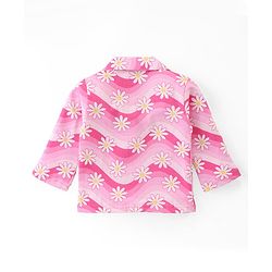 Babyhug Cotton Knit Full Sleeves Night Suit With Floral Print - Pink