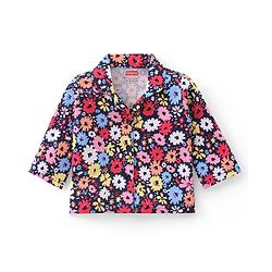 Babyhug Cotton Knit Full Sleeves Night Suit With Floral Print - Navy
