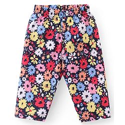 Babyhug Cotton Knit Full Sleeves Night Suit With Floral Print - Navy