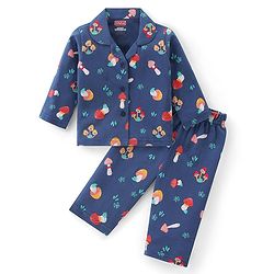 Babyhug Cotton Knit Full Sleeves Printed Night Suit - Navy