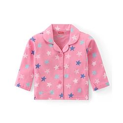 Babyhug Cotton Knit Full Sleeves Collar Neck Night Suit with Star Print - Pink