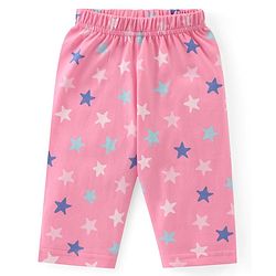 Babyhug Cotton Knit Full Sleeves Collar Neck Night Suit with Star Print - Pink