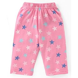 Babyhug Cotton Knit Full Sleeves Collar Neck Night Suit with Star Print - Pink
