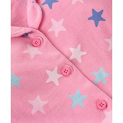 Babyhug Cotton Knit Full Sleeves Collar Neck Night Suit with Star Print - Pink