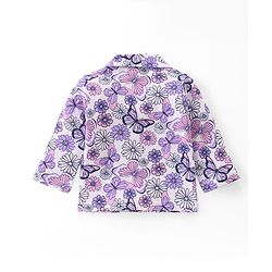Babyhug Cotton Knit Full Sleeves Collar Neck Night Suit with Floral & Butterfly Print - White