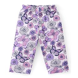 Babyhug Cotton Knit Full Sleeves Collar Neck Night Suit with Floral & Butterfly Print - White