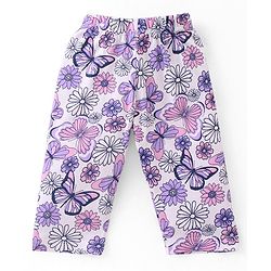 Babyhug Cotton Knit Full Sleeves Collar Neck Night Suit with Floral & Butterfly Print - White