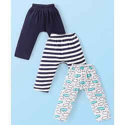 Babyhug  Cotton Knit Full Length Diaper Leggings with Stripes & Dino Print Pack of 3 - Multicolor