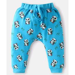 Babyhug Cotton Knit Full Length Diaper Pants Striped & Animal Print Pack Of 3 - Blue & Neon Green