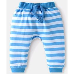 Babyhug Cotton Knit Full Length Diaper Pants Striped & Animal Print Pack Of 3 - Blue & Neon Green