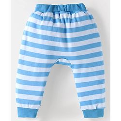 Babyhug Cotton Knit Full Length Diaper Pants Striped & Animal Print Pack Of 3 - Blue & Neon Green