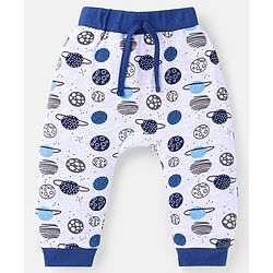 Babyhug Cotton Knit Full Length Diaper Leggings With Stripes & Space Theme Print Pack Of 3 - Navy White & Light Blue