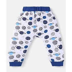 Babyhug Cotton Knit Full Length Diaper Leggings With Stripes & Space Theme Print Pack Of 3 - Navy White & Light Blue