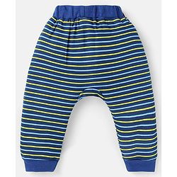Babyhug Cotton Knit Full Length Diaper Leggings With Stripes & Space Theme Print Pack Of 3 - Navy White & Light Blue