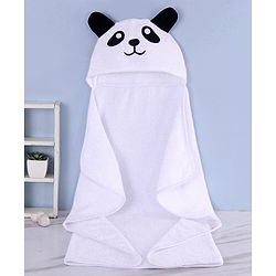 Babyhug Cotton Woven Bath Towel with Panda Print L 76.2 x B 76.2  cm - White
