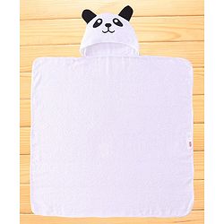 Babyhug Cotton Woven Bath Towel with Panda Print L 76.2 x B 76.2  cm - White