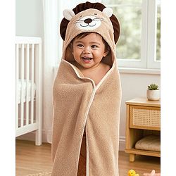 Babyhug  Woven Terry Hooded Towel Lion Embroidery - Brown