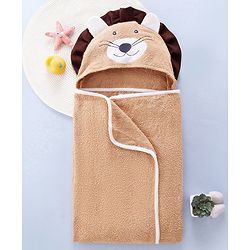 Babyhug  Woven Terry Hooded Towel Lion Embroidery - Brown