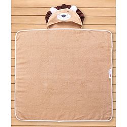 Babyhug  Woven Terry Hooded Towel Lion Embroidery - Brown