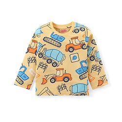 Babyhug Cotton Knit Full Sleeves Night Suit With Vehicles Print - Yellow