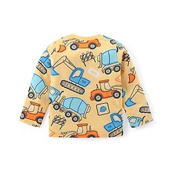 Babyhug Cotton Knit Full Sleeves Night Suit With Vehicles Print - Yellow