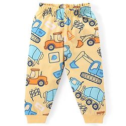 Babyhug Cotton Knit Full Sleeves Night Suit With Vehicles Print - Yellow