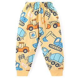 Babyhug Cotton Knit Full Sleeves Night Suit With Vehicles Print - Yellow