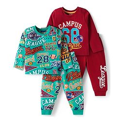 Babyhug Cotton Knit Full Sleeves Night Suits with Sports Print  Pack of 2 - Brown & Green
