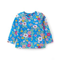 Babyhug Cotton Knit Full Sleeves Night Suit With Floral Print - Blue