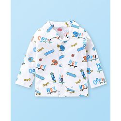 Babyhug Cotton Knit Full Sleeves Night Suit With Skate Print - White
