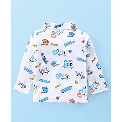 Babyhug Cotton Knit Full Sleeves Night Suit With Skate Print - White