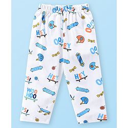 Babyhug Cotton Knit Full Sleeves Night Suit With Skate Print - White