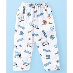 Babyhug Cotton Knit Full Sleeves Night Suit With Skate Print - White
