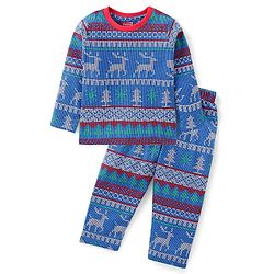 Babyhug Cotton Knit Full Sleeves Night Suit with Deer Print - Navy Blue