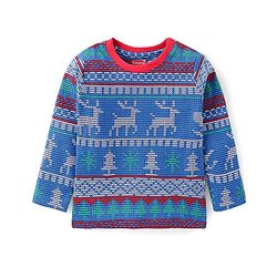 Babyhug Cotton Knit Full Sleeves Night Suit with Deer Print - Navy Blue
