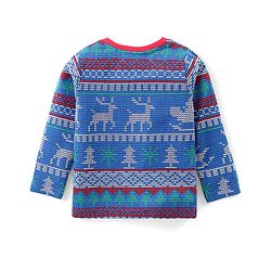Babyhug Cotton Knit Full Sleeves Night Suit with Deer Print - Navy Blue