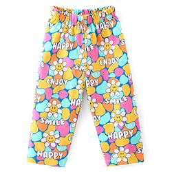 Babyhug Cotton Knit Full Sleeves Night Suit With Floral Smiley Print - Multicolor
