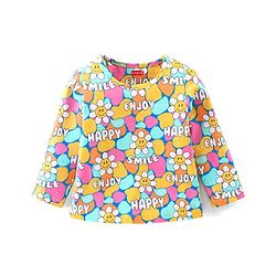 Babyhug Cotton Knit Full Sleeves Night Suit With Floral Smiley Print - Multicolor