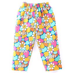 Babyhug Cotton Knit Full Sleeves Night Suit With Floral Smiley Print - Multicolor