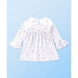 Babyhug Cotton Knit Full Sleeves Night Suit with Star Print & Bow Detailing - White & Pink