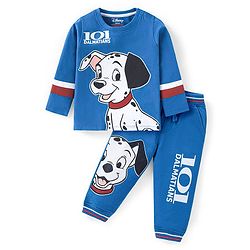 Babyhug Disney Cotton Knit Full Sleeves T-Shirt & Lounge Pants Set With 101 Dalmatians Graphics - Blue