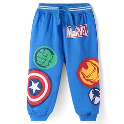 Babyhug Marvel Terry Knit Full Length Track Pant With Avengers Graphics - Blue
