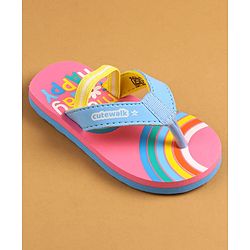 Cute Walk by Babyhug Flip Flops With Back Strap Closure & Text Print - Pink