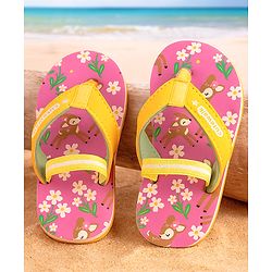 Cute Walk by Babyhug Floral Printed Flip Flops with Back Strap - Dark Pink