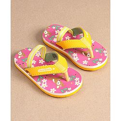 Cute Walk by Babyhug Floral Printed Flip Flops with Back Strap - Dark Pink