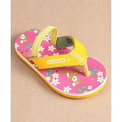 Cute Walk by Babyhug Floral Printed Flip Flops with Back Strap - Dark Pink