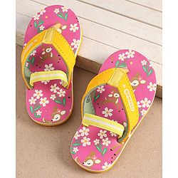 Cute Walk by Babyhug Floral Printed Flip Flops with Back Strap - Dark Pink