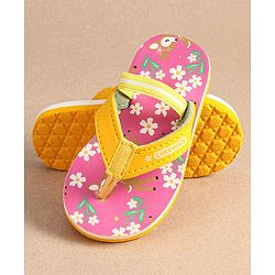 Cute Walk by Babyhug Floral Printed Flip Flops with Back Strap - Dark Pink