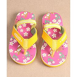 Cute Walk by Babyhug Floral Printed Flip Flops with Back Strap - Dark Pink